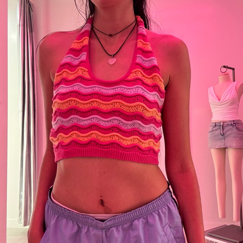 Colorful Halter Knit Crop Top